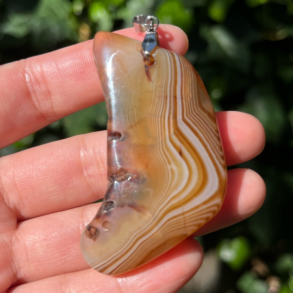 Unique Moon shape stainless steel Botswana agate pendant 2019